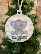 Load image into Gallery viewer, Baby’s First Christmas, Elephant Ornament, personalized Christmas Ornament Gift, Baby boy gift