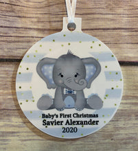 Load image into Gallery viewer, Baby’s First Christmas, Elephant Ornament, personalized Christmas Ornament Gift, Baby boy gift