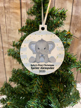 Load image into Gallery viewer, Baby’s First Christmas, Elephant Ornament, personalized Christmas Ornament Gift, Baby boy gift