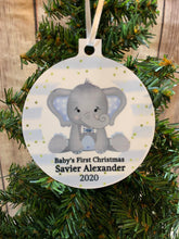 Load image into Gallery viewer, Baby’s First Christmas, Elephant Ornament, personalized Christmas Ornament Gift, Baby boy gift