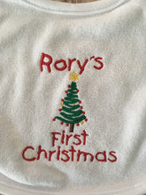 Load image into Gallery viewer, PERSONALIZED First CHRISTMAS Bib OR Burp Cloth
