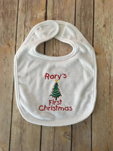 Load image into Gallery viewer, PERSONALIZED First CHRISTMAS Bib OR Burp Cloth
