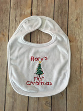 Load image into Gallery viewer, PERSONALIZED First CHRISTMAS Bib OR Burp Cloth
