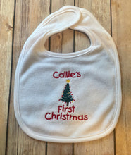 Load image into Gallery viewer, PERSONALIZED First CHRISTMAS Bib OR Burp Cloth
