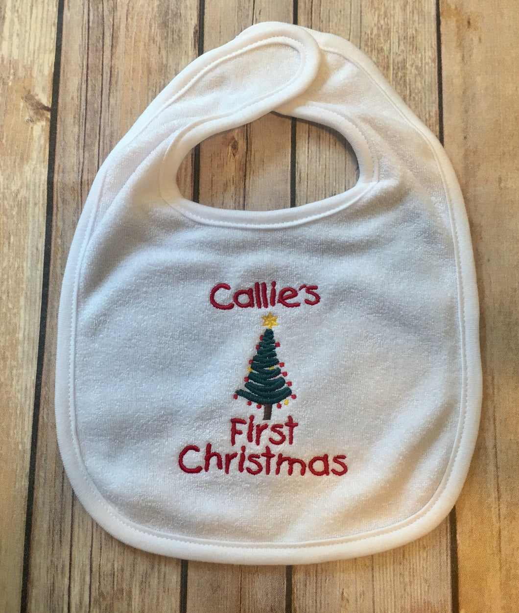 PERSONALIZED First CHRISTMAS Bib OR Burp Cloth