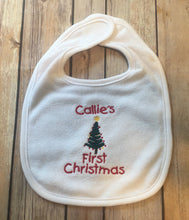 Load image into Gallery viewer, PERSONALIZED First CHRISTMAS Bib OR Burp Cloth
