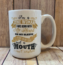 Load image into Gallery viewer, Birthday Month WOMEN Mug I was born with my heart on my sleeve, a fire in my soul and a month I can control
