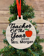 Load image into Gallery viewer, Teacher of the year Personalized Christmas Ornament
