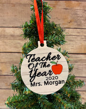 Load image into Gallery viewer, Teacher of the year Personalized Christmas Ornament
