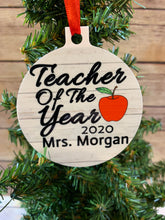 Load image into Gallery viewer, Teacher of the year Personalized Christmas Ornament
