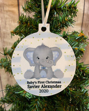 Load image into Gallery viewer, Baby’s First Christmas, Elephant Ornament, personalized Christmas Ornament Gift, Baby boy gift
