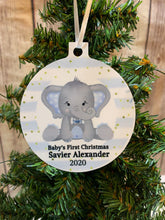 Load image into Gallery viewer, Baby’s First Christmas, Elephant Ornament, personalized Christmas Ornament Gift, Baby boy gift
