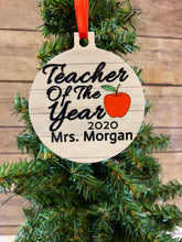 Load image into Gallery viewer, Teacher of the year Personalized Christmas Ornament
