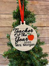 Load image into Gallery viewer, Teacher of the year Personalized Christmas Ornament
