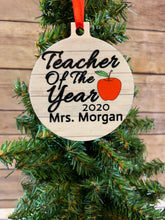 Load image into Gallery viewer, Teacher of the year Personalized Christmas Ornament
