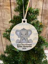 Load image into Gallery viewer, Baby’s First Christmas, Elephant Ornament, personalized Christmas Ornament Gift, Baby boy gift
