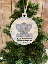 Load image into Gallery viewer, Baby’s First Christmas, Elephant Ornament, personalized Christmas Ornament Gift, Baby boy gift
